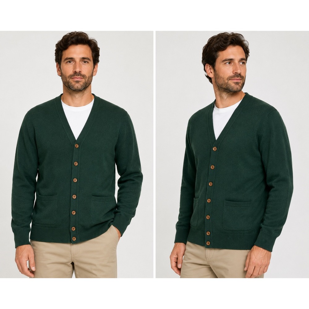 United Colors of Benetton Mens Green Lambswool Cardigan Sweater Made in Italy 52